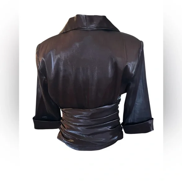 R&M Richards M Iridescent Slick Brown Oxblood Evening Gala Top Ruched Waist READ - Picture 3 of 16